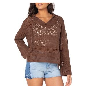 Roxy Women's Hippie Love Poncho Brown Knit Sweater